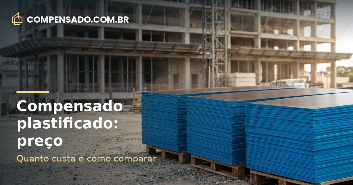 Pilha de chapas de compensado plastificado em pallet, faces marrons e bordas azuis